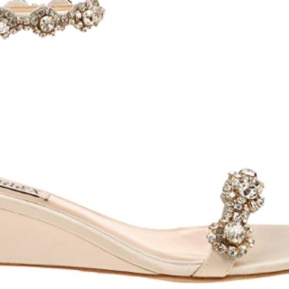 Badgley Mischka Shoes - BADGLEY MISCHKA ZION EMBELLISHED ANKLE STRAP SANDAL IN IVORY SATIN